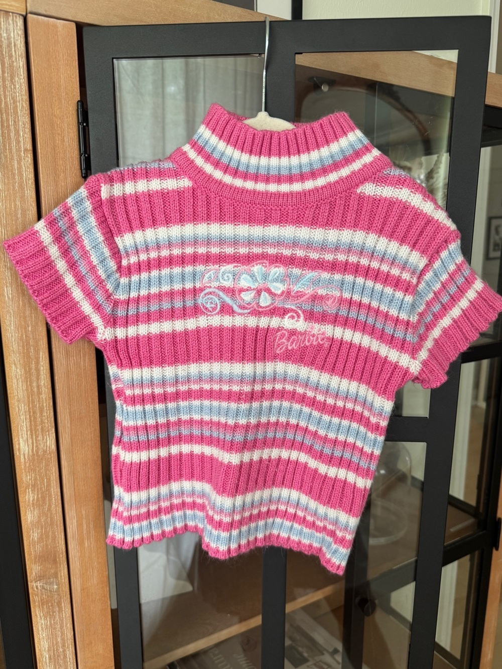 Vintage 2002 Y2K barbie turtleneck tee sweater top embroidered toddler stripes